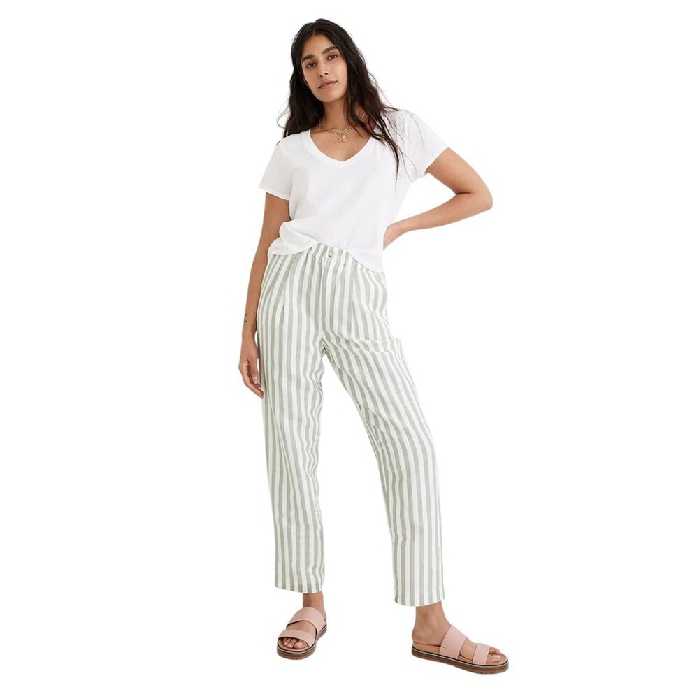 Madewell Linen-Cotton Stripe Cropped Pants | High Rise Track Trousers — XXS